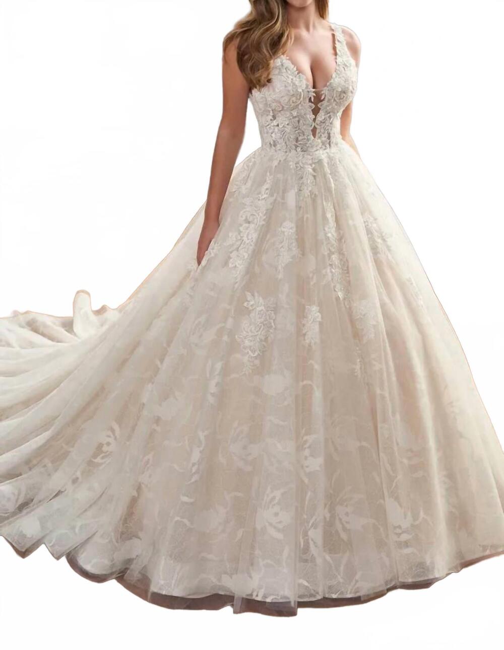 NEW MARTIN THORNBURG aura lace wedding ballgown in ivory/champagne